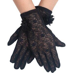 Women's Floral Black Short Lace Gloves Wedding Halloween Cosplay Party Prom